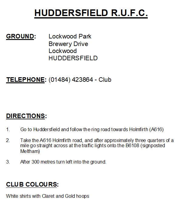 Heath Rufc Map Heath RUFC Halifax | Heath Rugby